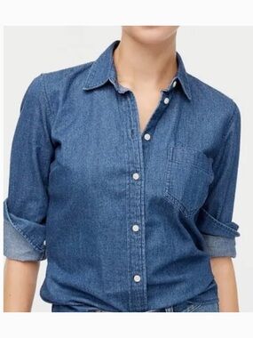 J. Crew Women's Long-Sleeve Denim Shirt, Classic Fit, Sz S